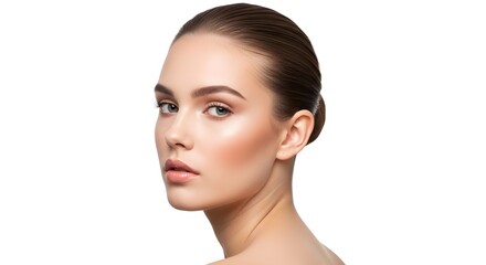 Fototapeta premium Beautiful Woman with Perfect Skin and Makeup on White Background