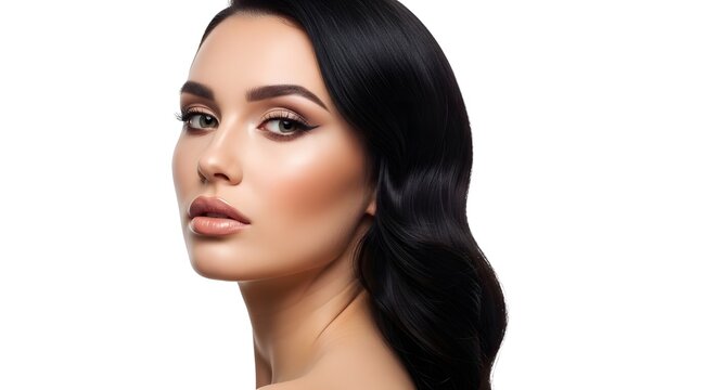 Beautiful Woman with Perfect Makeup and Black Hair