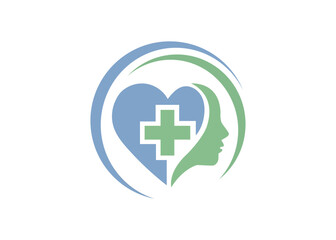 Obraz premium Medical healthcare and mental health icon with cross and human profile
