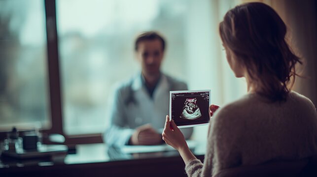 Expecting Parent with Sonogram in Doctor's Office Consultation