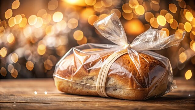 A photo of a bread packaging with film and twist tie closure tightly sealed