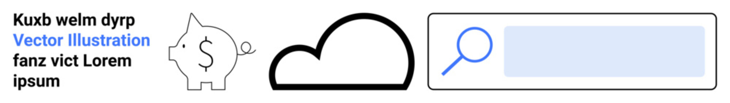 Financial planning, cloud services, online search, data storage, internet resources, cost savings. Piggy bank with dollar, cloud search bar. Financial planning and cloud services concepts