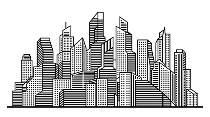 Abstract Geometric City Skyline Illustration Representing Modern Urban Environment on Isolated White Background, Contemporary Architectural Art