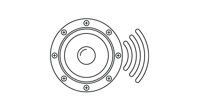 Speaker Icon with Radiating Sound Waves, Audio Output Symbol in Black Outline on an Isolated White Background.