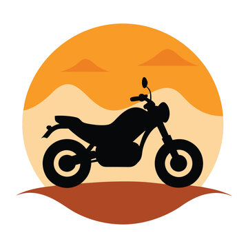 Arabian Desert Motorcycle Silhouette Sand Tire Vector White Background