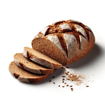 A loaf of crusty bread, freshly sliced and ready to be enjoyed. Warm, inviting colors and textures.