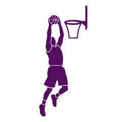 Purple basketball player silhouette performing a slam dunk © Ika