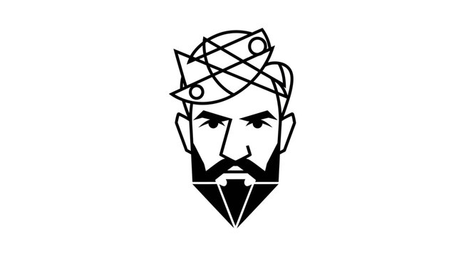Geometric man head illustration with beard and abstract crown