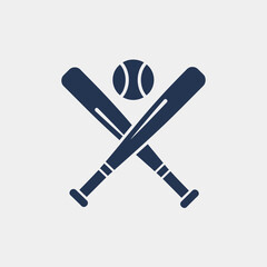 Obraz premium Crossed baseball bats and ball icon in blue silhouette