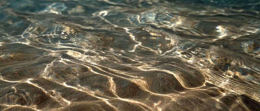 Sunlight reflections on clear shallow water surface creating abstract patterns.