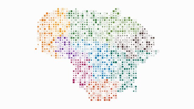 Lithuania animated country shape. Pulsating colored dots on the map of the country. Small size square blocks. Digital style Lithuania map on white background. Amazing animation video.