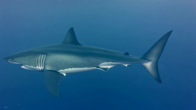 Calm Mako Shark Glides Through Open Ocean Depths with Natural Sunlight