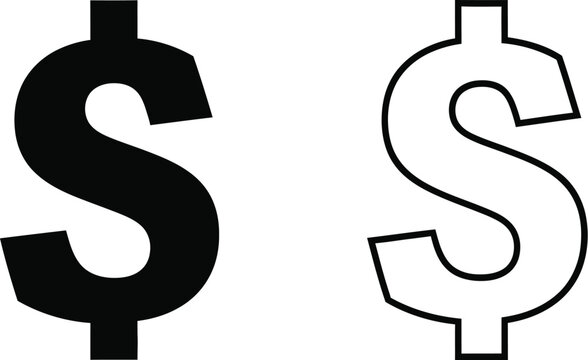 Dollar sign symbols isolated on transparent background, Vector