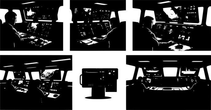 Modern Navy Command Center with Tactical Digital Displays, High-Tech Ship Interior Combat Information