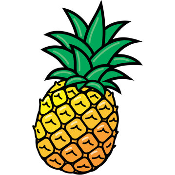 Pineapple Cartoon-style pineapple drawing with black outline vector isolated.eps