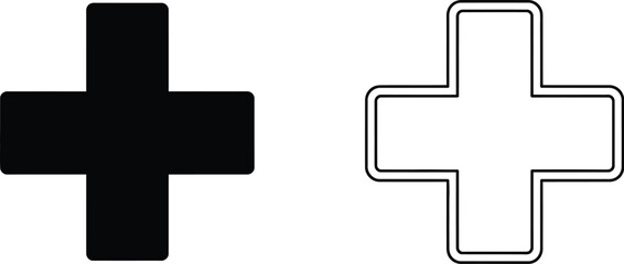 Fototapeta premium Plus signs black and white cross symbols medical icons isolated on transparent background, Vector