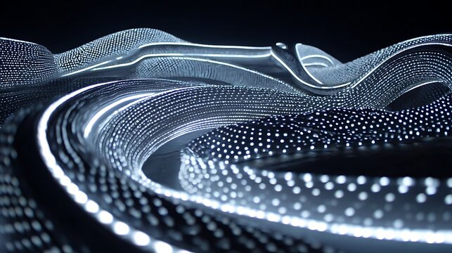 Illuminated digital strands weave intricate patterns across a dark abstract background