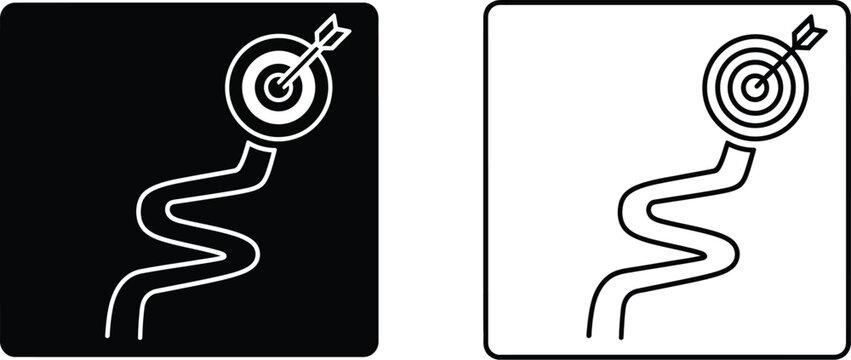 Bullseye target with winding arrow trajectory isolated on transparent background, Vector