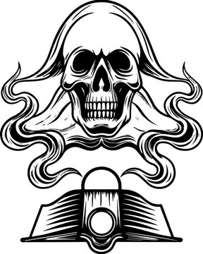SVG skull with ancient codex and engineers tattoo design vector. Stylish Skull with Tentacles and Clip Art for Creative Designs