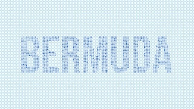 Bermuda dotted map animation. Digital style shape of Bermuda and island title blue dots appear with flickering effect. Creative Intro, outro, title, logo video.