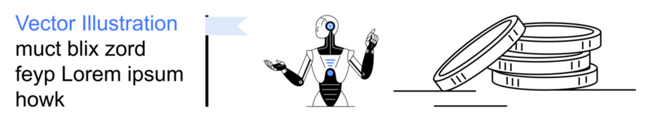 Artificial intelligence, fintech, automation, cryptocurrency, economic future, innovation. A robot stands beside stacked coins. Artificial intelligence and fintech in the digital economy concept © robu_s