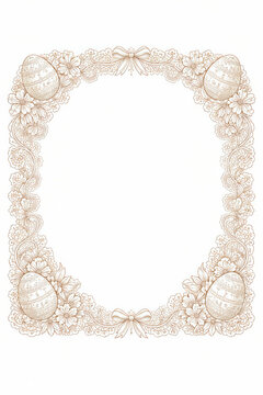 Floral Easter Egg Frame Line Art with Elegant Decorative Border