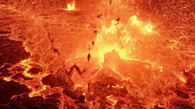 Molten Lava Lake Erupts While Fiery Waves Surge Across Crust