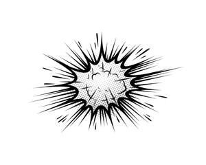 Fototapeta premium Dynamic black and white comic book style explosion burst graphic design element isolated on white