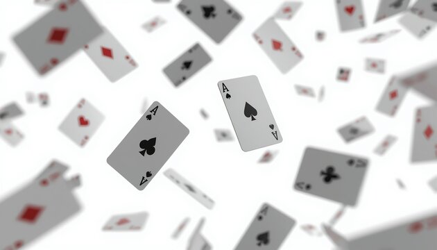 Floating Playing Cards with Motion Blur Effect in 3D on White Background