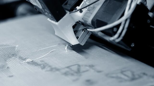 3D printer. 3D printer printing object close-up. 3D printer printing model white color. Working 3D printer. Concept printing technology. New modern additive progressive technology. FDM technologies