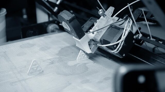 3D printer. 3D printer printing object close-up. 3D printer printing model white color. Working 3D printer. Concept printing technology. New modern additive progressive technology. FDM technologies