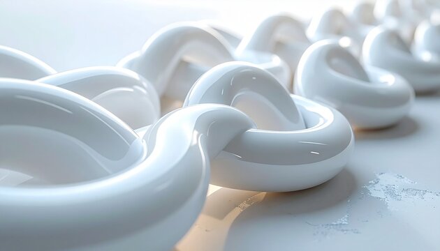 interlocking matte white ceramic chains, clean minimalist 