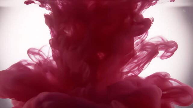 Dramatic Crimson Ink Swirls Expanding Within Clear Water