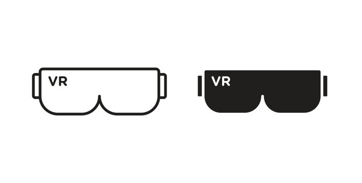 AR headset icon line style collection. Simple black solid icons