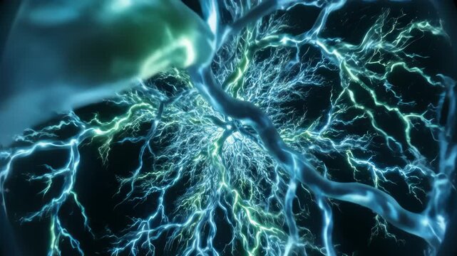 Pulsating Neural Storm Sparks Through Glowing Synapse Network