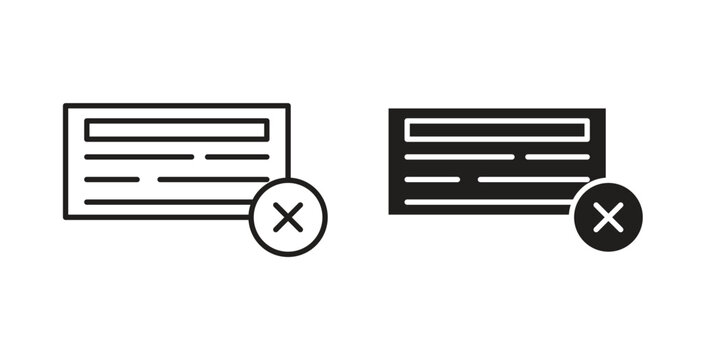 Bounced check icon line style collection. Simple black solid icons