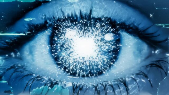 Tracking Digital Surveillance Eye In Futuristic Lab Corridor