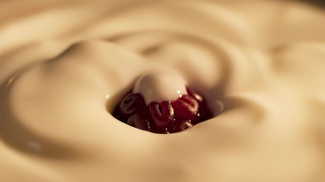 Slowly Submerging A Raspberry Into Silky Creamy Ripples