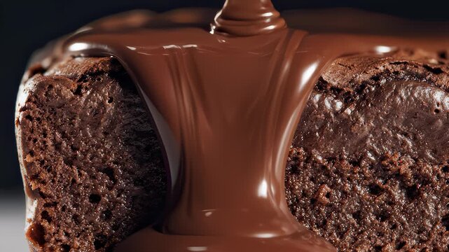 Pouring Silky Chocolate Over Moist Cake Slice Tonight Dark