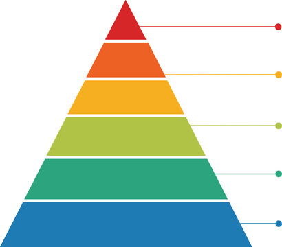 Solid silhouette vector of colorful pyramid chart infographic, isolated triangle hierarchy diagram, six level business process data visualization presentation