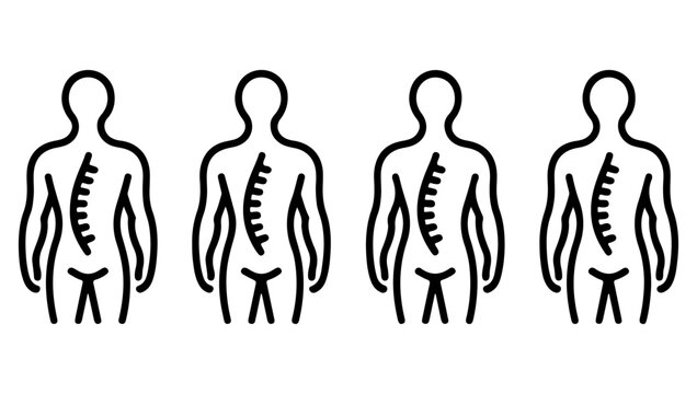 Illustration depicting varying degrees of spinal curvature and postural abnormalities