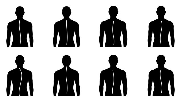 Silhouettes of human figures showcasing spinal anatomy and posture variations