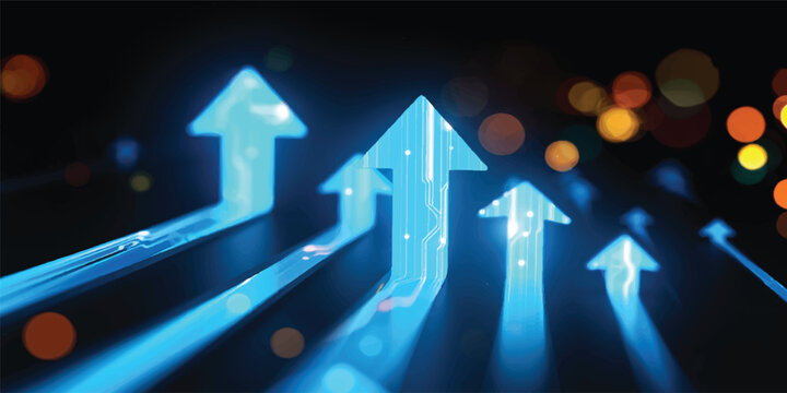 3D business graph illustration featuring abstract arrows and a house icon as a symbol of growth and market success in a finance leadership concept