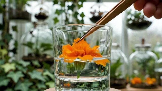 Clear Glass of Water on Backlit Window Sill in Bright Greenhouse