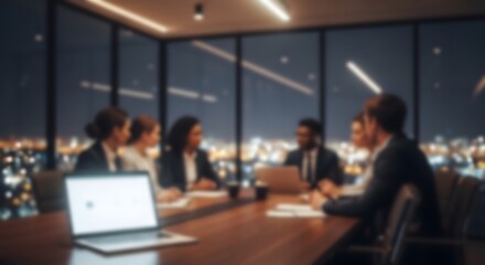 Fototapeta premium Business meeting with background blur a blurred cityscape at night