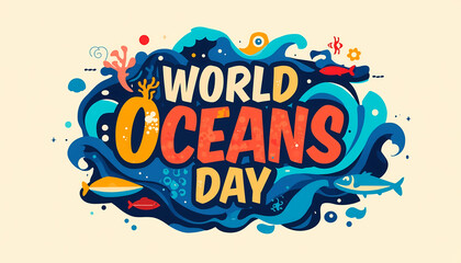 Fototapeta premium Celebrates world oceans day with bright oceanic life illustrations, perfect for environmental and educational designs.