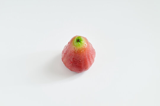 Commercial Photography of Fresh Red Wax Apples with Water Droplets on White Background