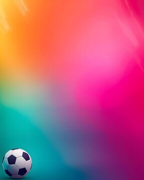 Soccer Ball on Vibrant Neon Gradient Background with Copy Space