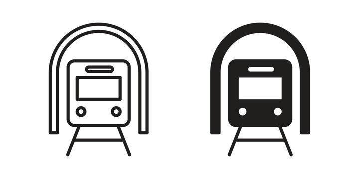 Subway icon, line pictogram on white.