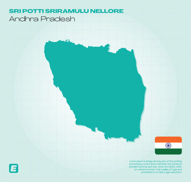 High-quality, fully editable vector map of the Sri Potti Sriramulu Nellore district in Andhra Pradesh. 